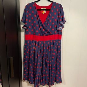 Vintage Style Red and Blue Polka Dot Swing Dress ModCloth